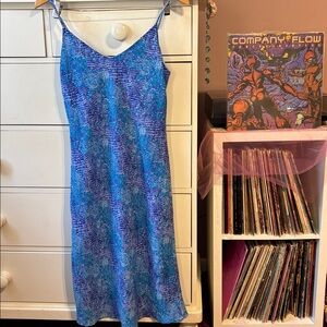 Vintage 90’s Y2K Snake Print Slip Dress USA Betsey Johnson Midi M S Blue Purple